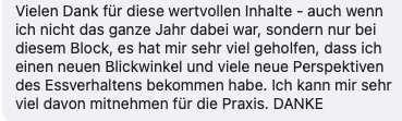 Feedback einer Teilnehmerin zum Lehrgang