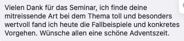 Feedback einer Teilnehmerin zum Lehrgang