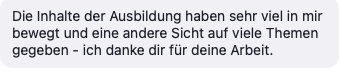 Feedback einer Teilnehmerin zum Lehrgang