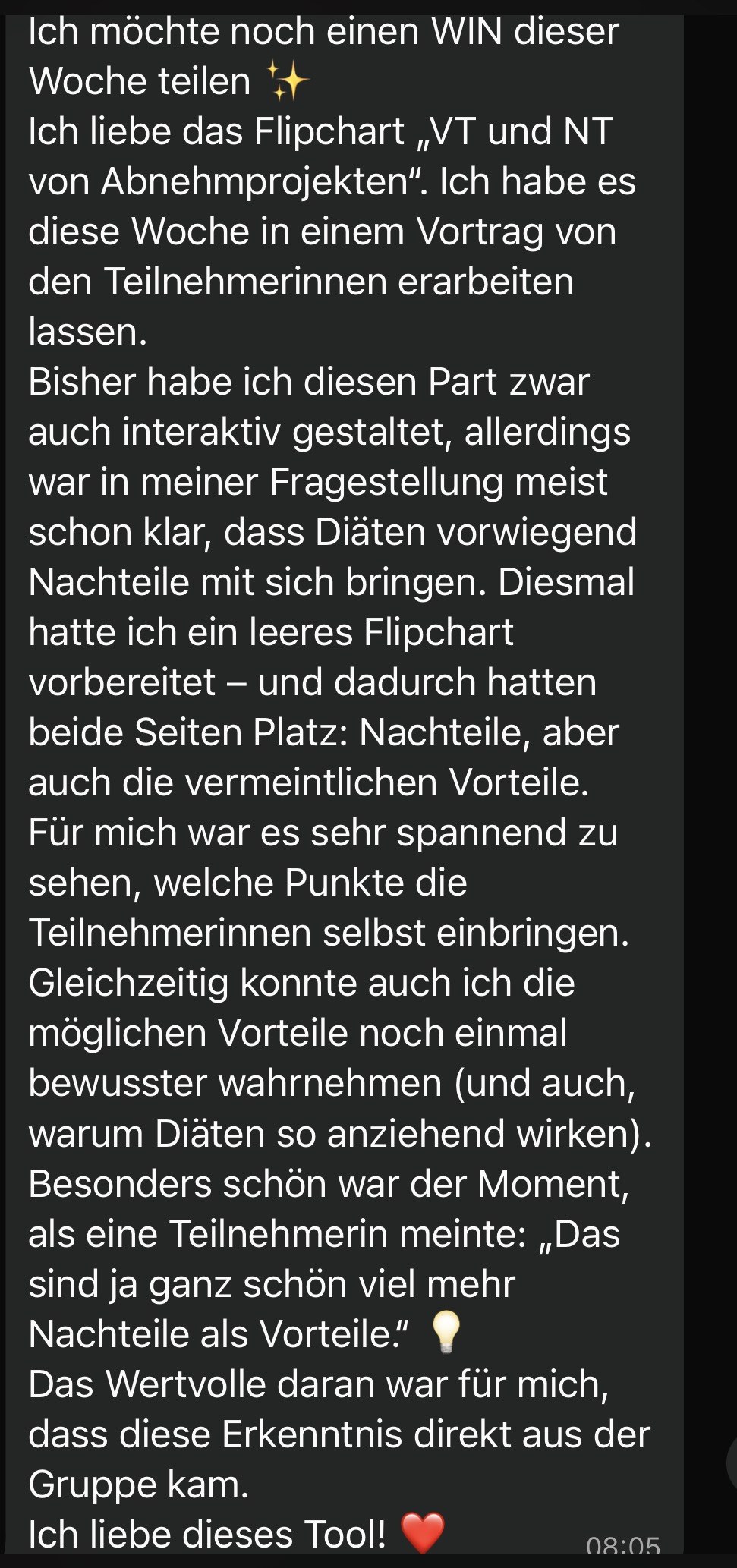 Nachricht einer Teilnehmerin aus der Gruppe