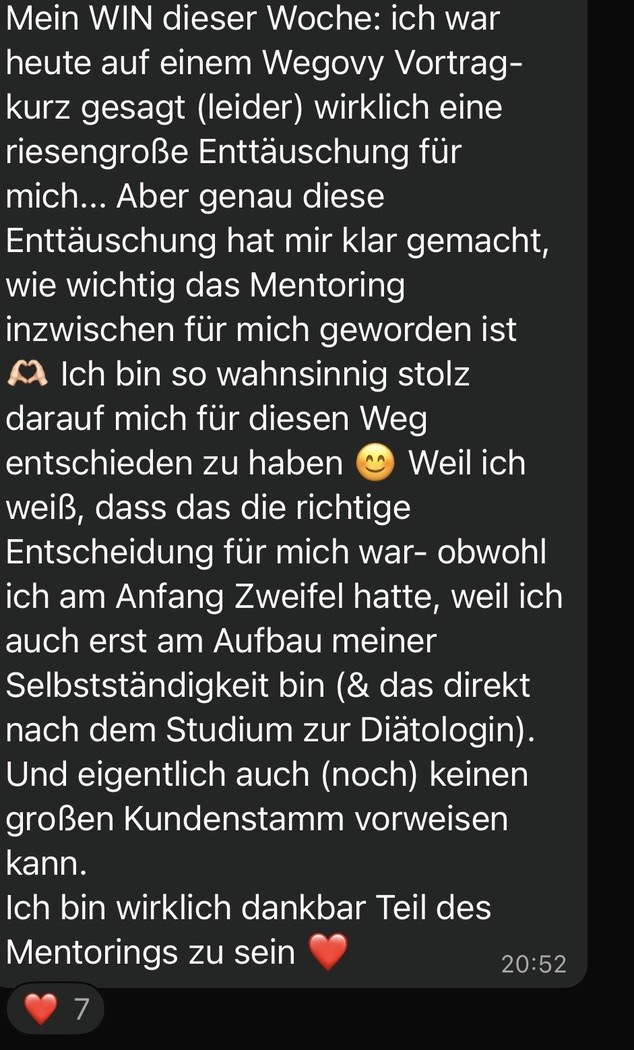 Nachricht einer Teilnehmerin aus der Gruppe