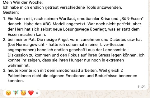 Nachricht einer Teilnehmerin aus der Gruppe