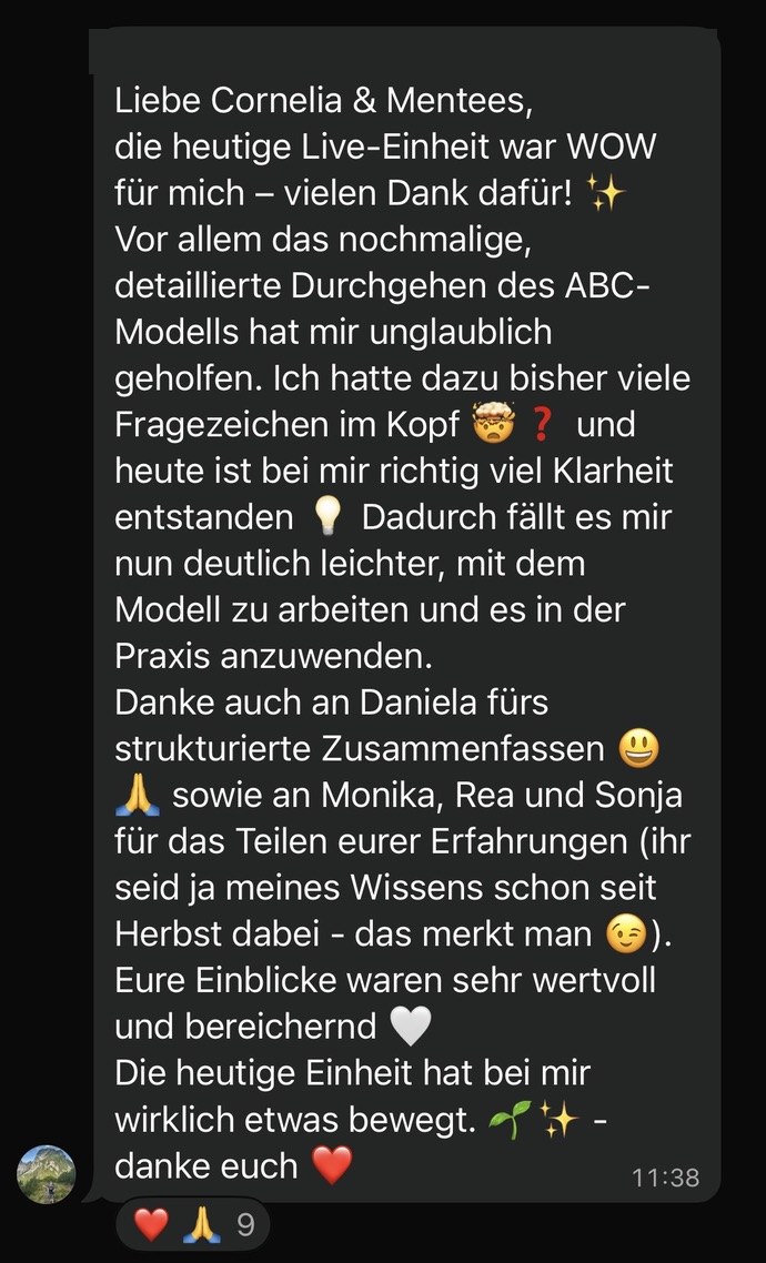 Nachricht einer Teilnehmerin aus der Gruppe
