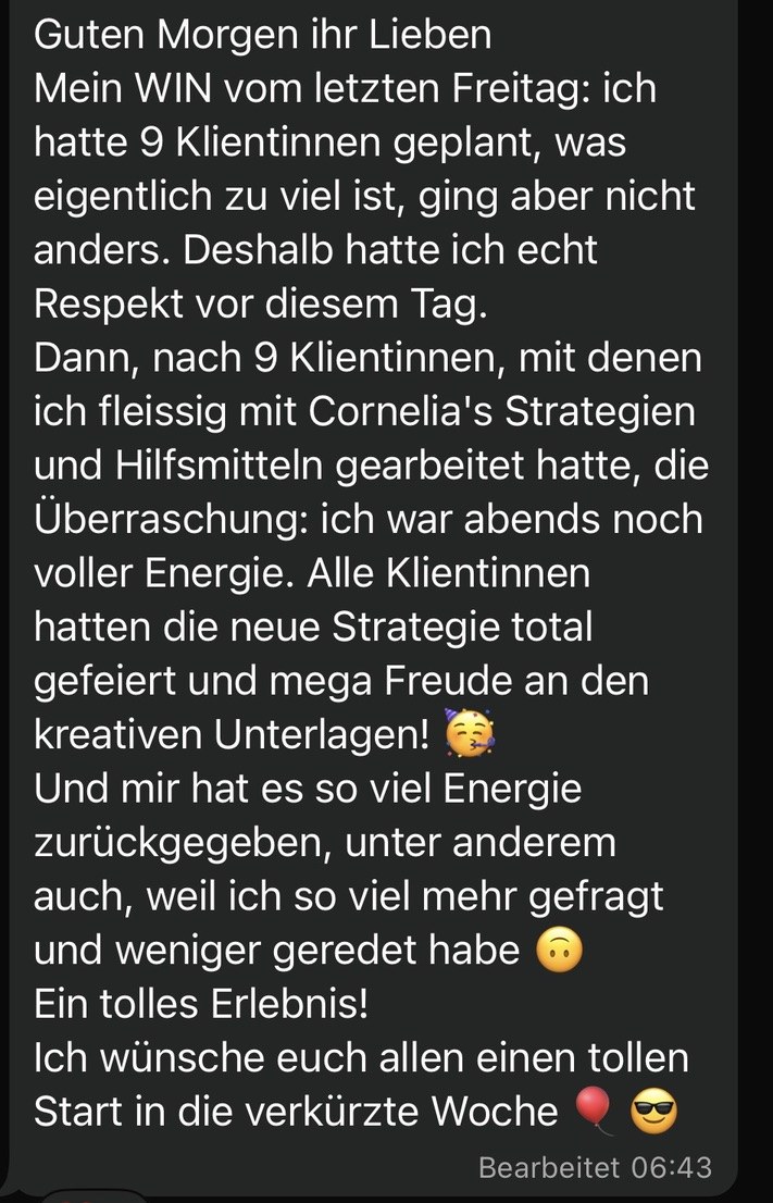 Nachricht einer Teilnehmerin aus der Gruppe