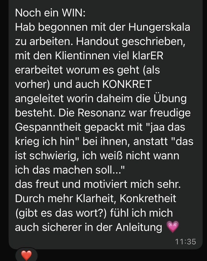 Nachricht einer Teilnehmerin aus der Gruppe