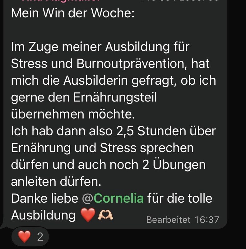Nachricht einer Teilnehmerin aus der Gruppe