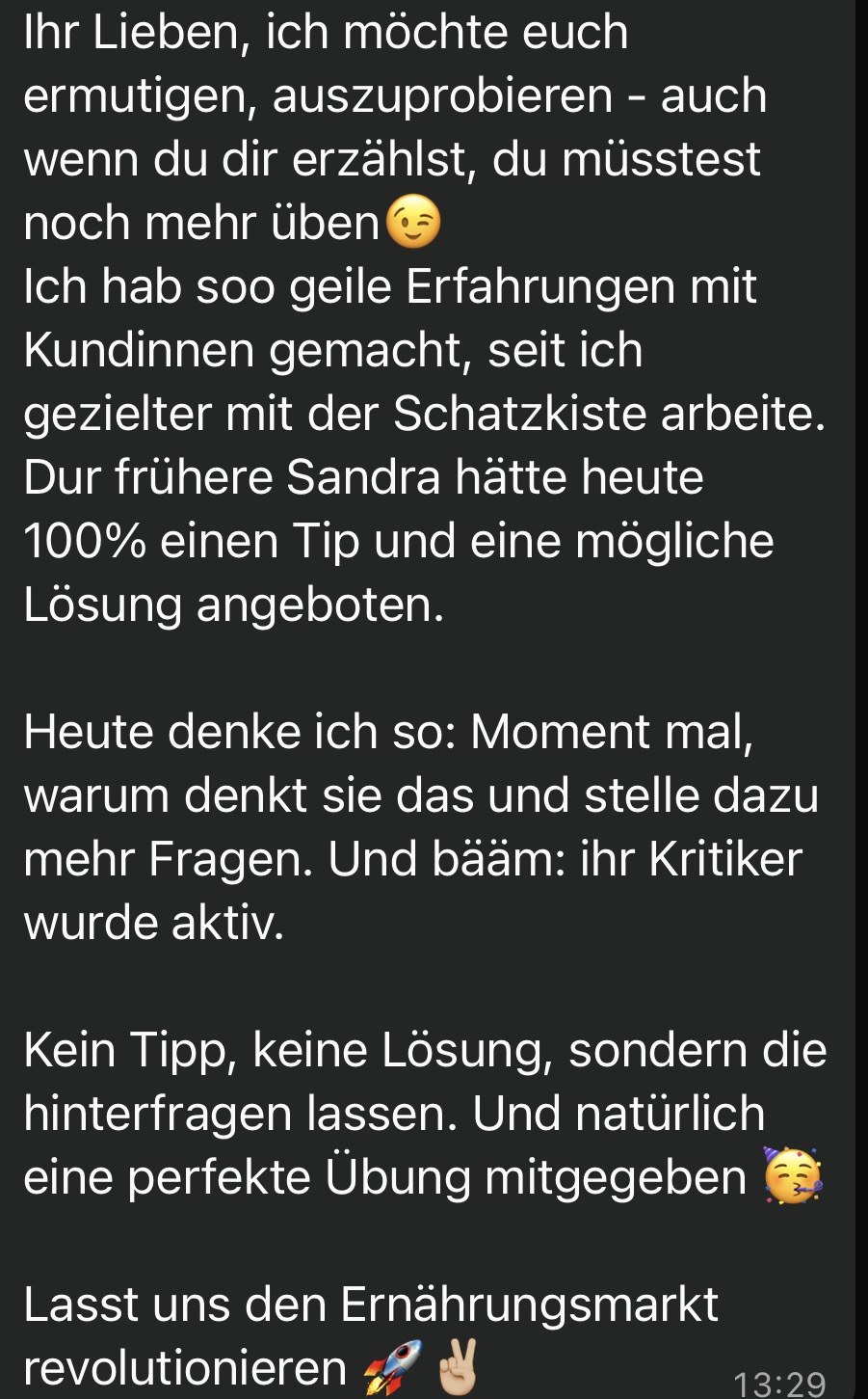 Nachricht einer Teilnehmerin aus der Gruppe